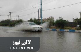 آبگرفتگی خیابان ها در لالی با بارش باران پاییزی